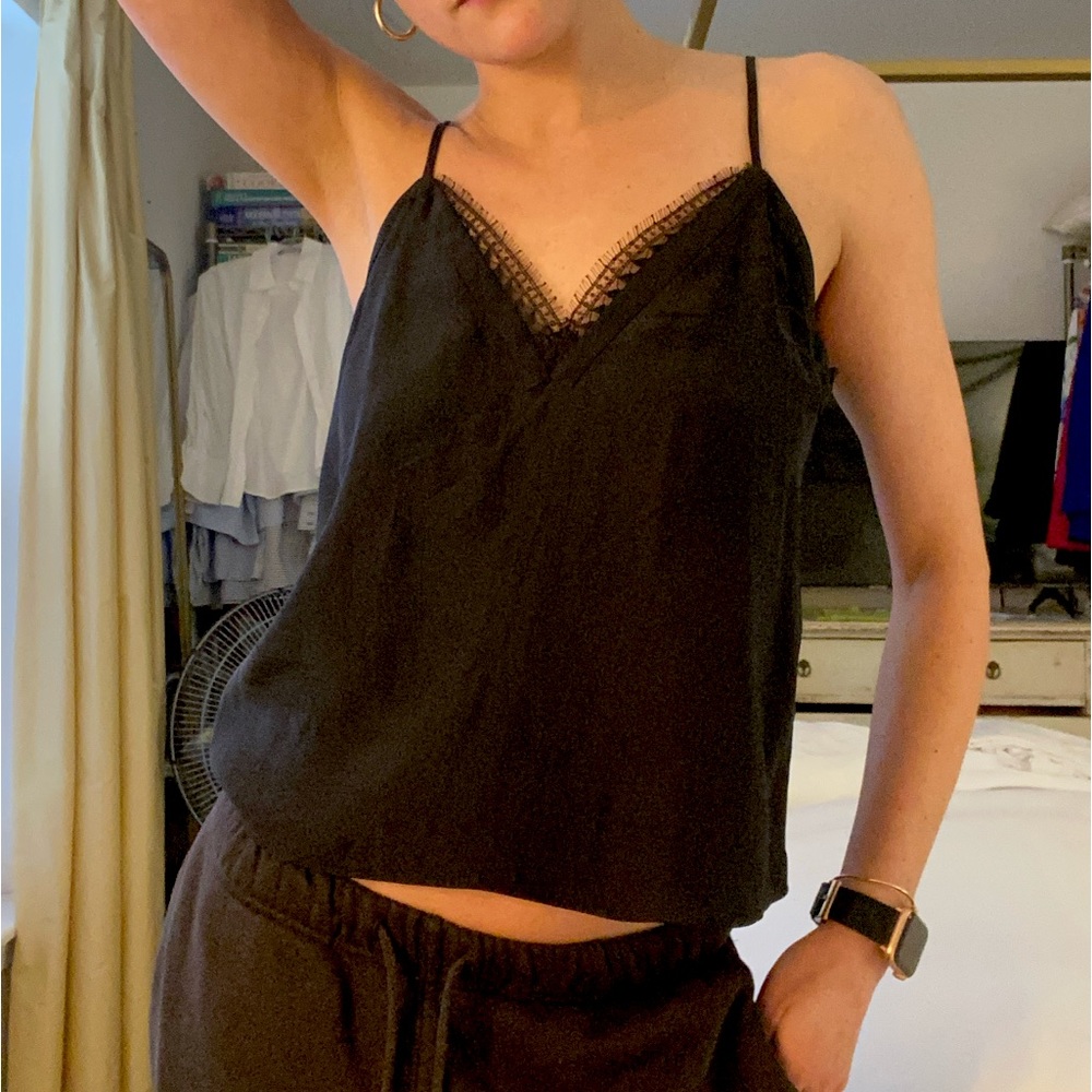 Kooples silk tank with lace detail